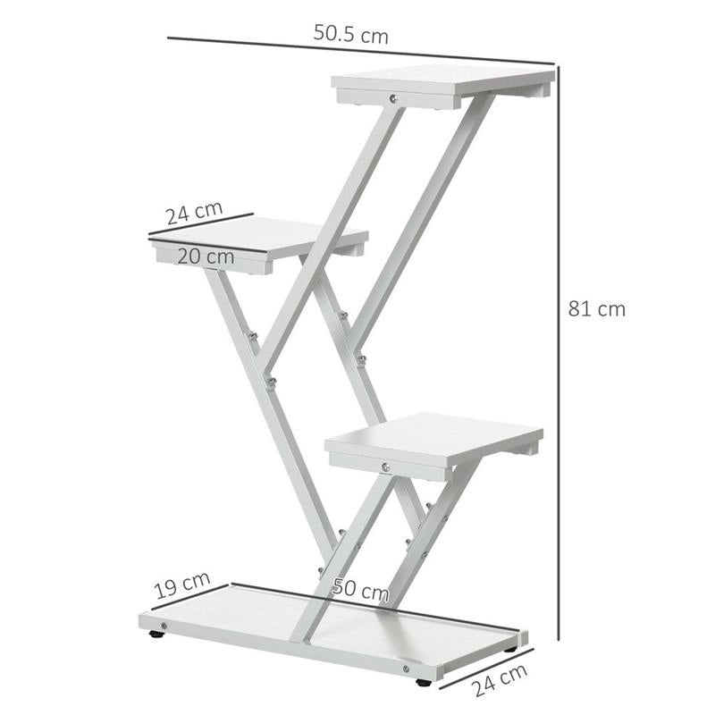 SCALETTA PORTAVASI A 4 LIVELLI PER INTERNI E ESTERNI IN MDF E ACCIAIO 50X24X81CM