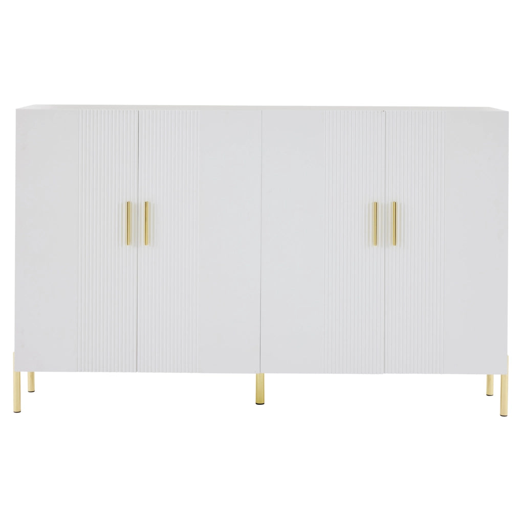 Credenza ULEVR 160x35x100 cm con 4 ante e 4 ripiani regolabili, mobile contenitore bianco e oro