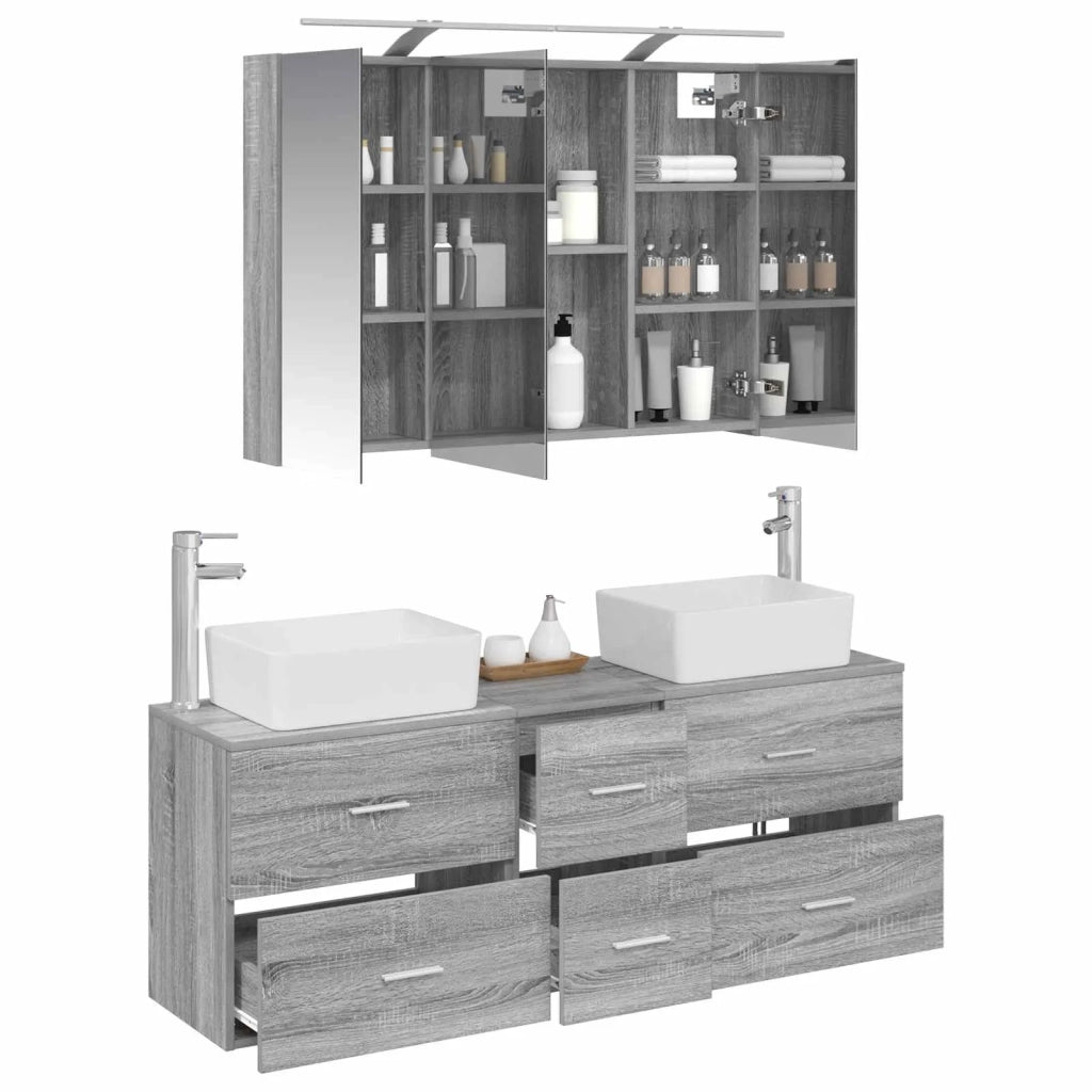 Set di mobili per il bagno 4 pcs Sonoma grigio 3406860