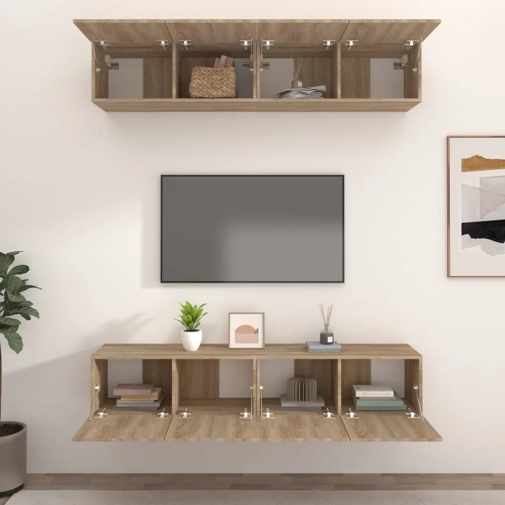 Mobili TV 4 pz-Set di 4 Credenza per TV Rovere Sonoma 80x30x30 cm in Legno Multistrato 950912