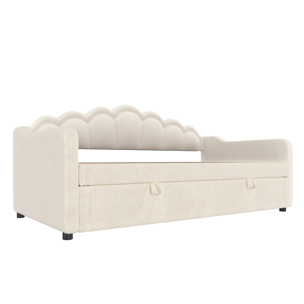 Divano letto singolo 90x200 cm in velluto con contenitore idraulico e LED, beige