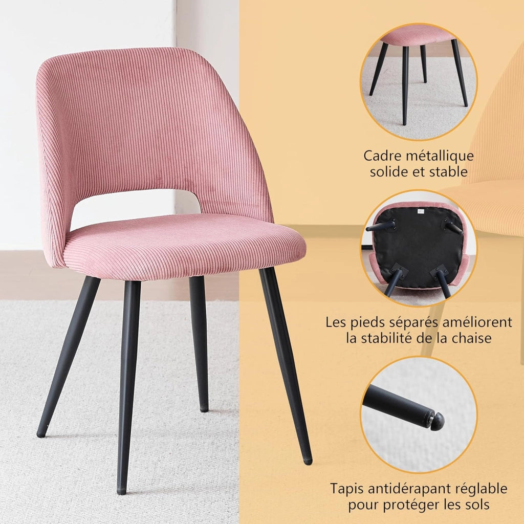 GrandCA HOME Set Tavolo e Sedie da Pranzo,Tavolo Rotondo Moderno da 100 Cm,4 Sedia da Pranzo In Velluto a Coste Traforato,adatto Per Cucina, Soggiorno, Caffetteria(Travertino Giallo + Mix B)