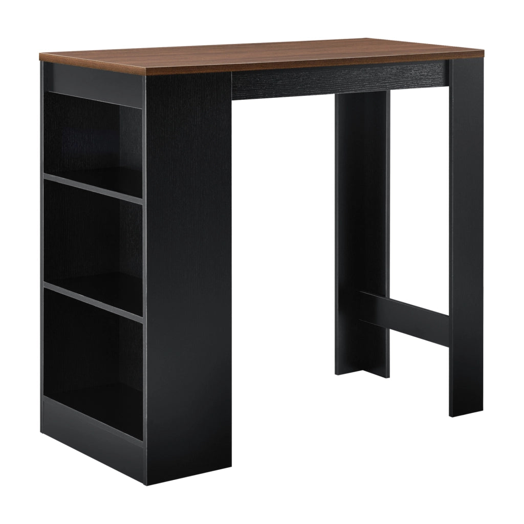 Bancone Tavolo Alto da Bar Kouvola con 3 Scomparti Aperti 110x50x103 cm - Nero/Effetto Noce [en.casa]