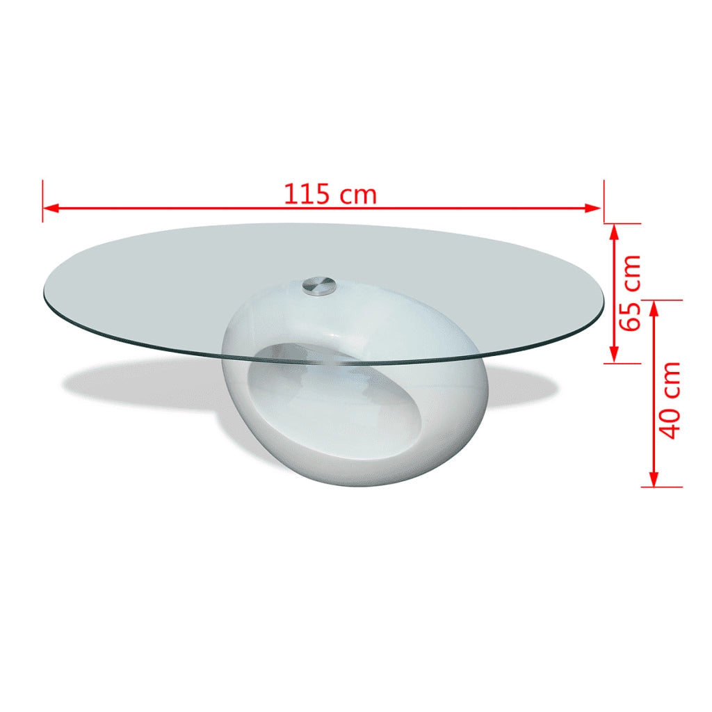 Tavolino da Salotto con Ripiano Ovale in Vetro Bianco Lucido 240318