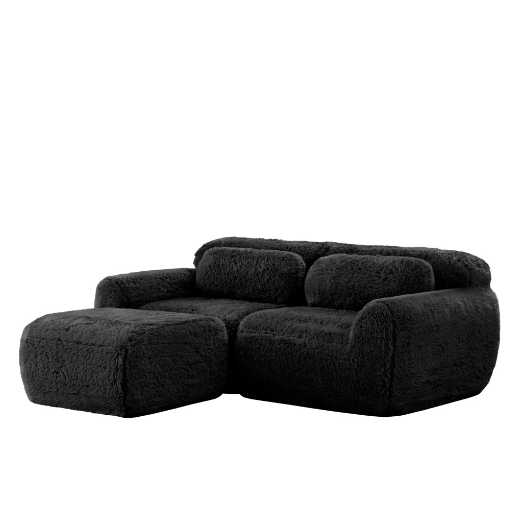 Divano modulare angolare a L 2 posti in tessuto peluche; 204x179x73 cm; nero