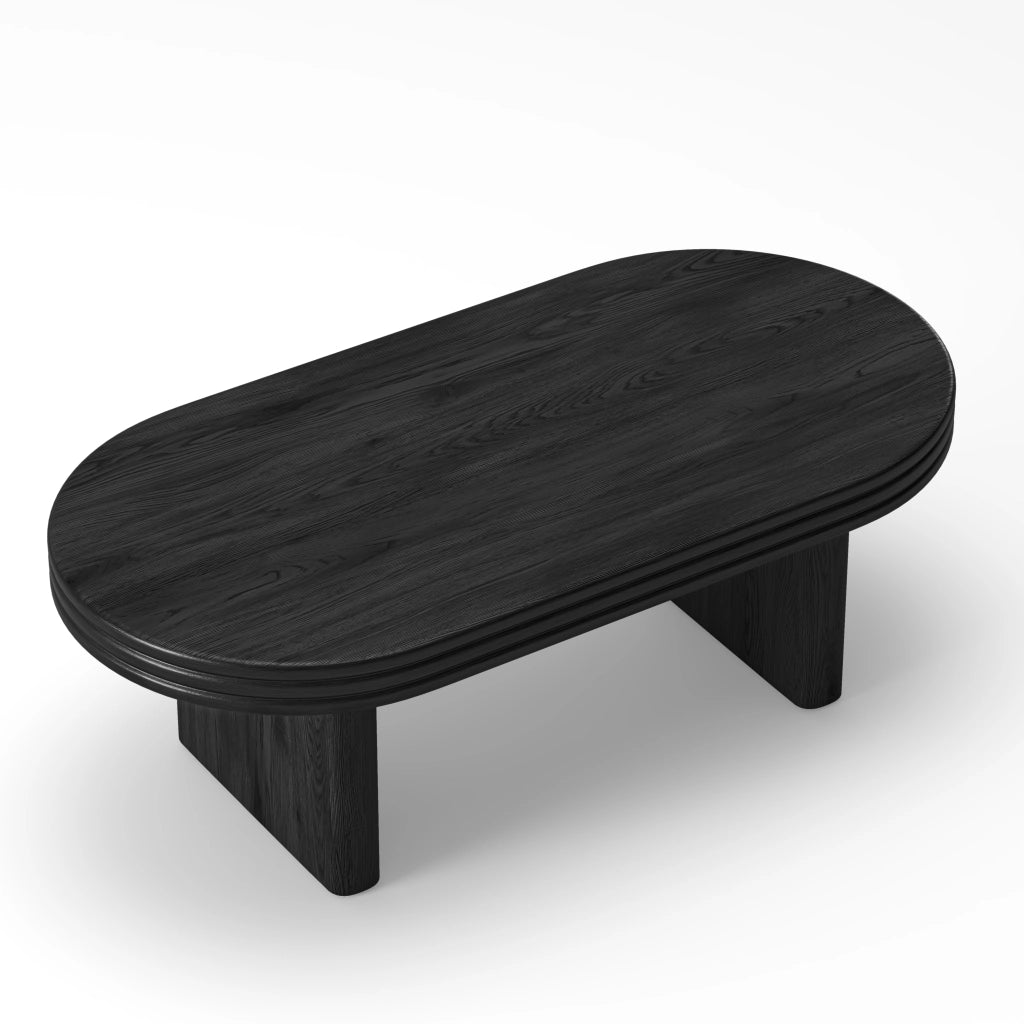 OKWISH Tavolino da Caffè Ovale con Piano Elegante, per Soggiorno o Ufficio, MDF con Impiallacciatura in Legno, Nero, 120 × 60 × 41.5 cm