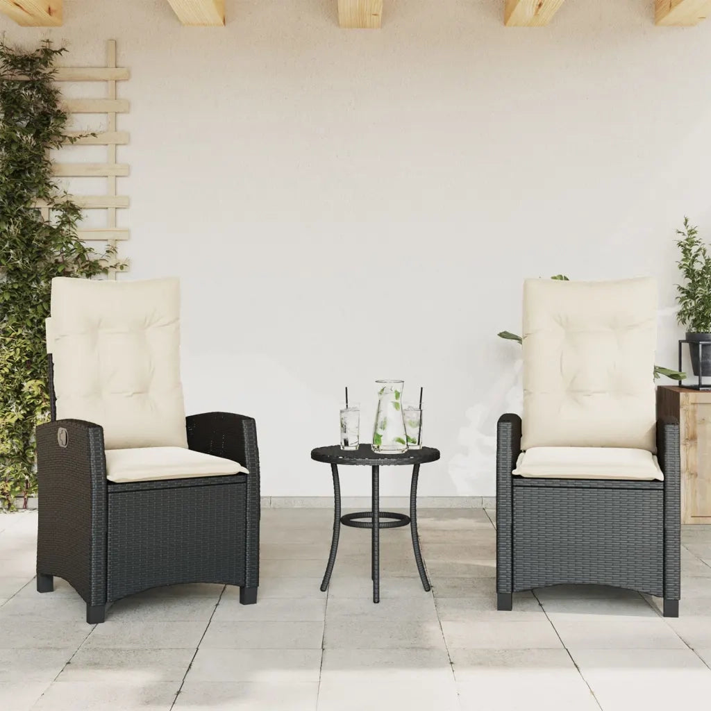 Set da Bistr¨° 3 pz | Set Salotto da Giardino con Cuscini Nero in Polyrattan