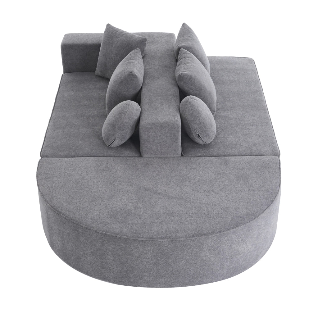 Divano modulare in chenille grigio, struttura in schiuma, componibile, senza montaggio