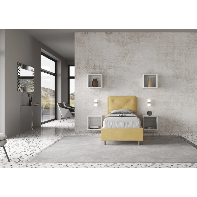 Letto imbottito Singolo 80x190 cm Appia - Contenitore,Microfibra,Ocra