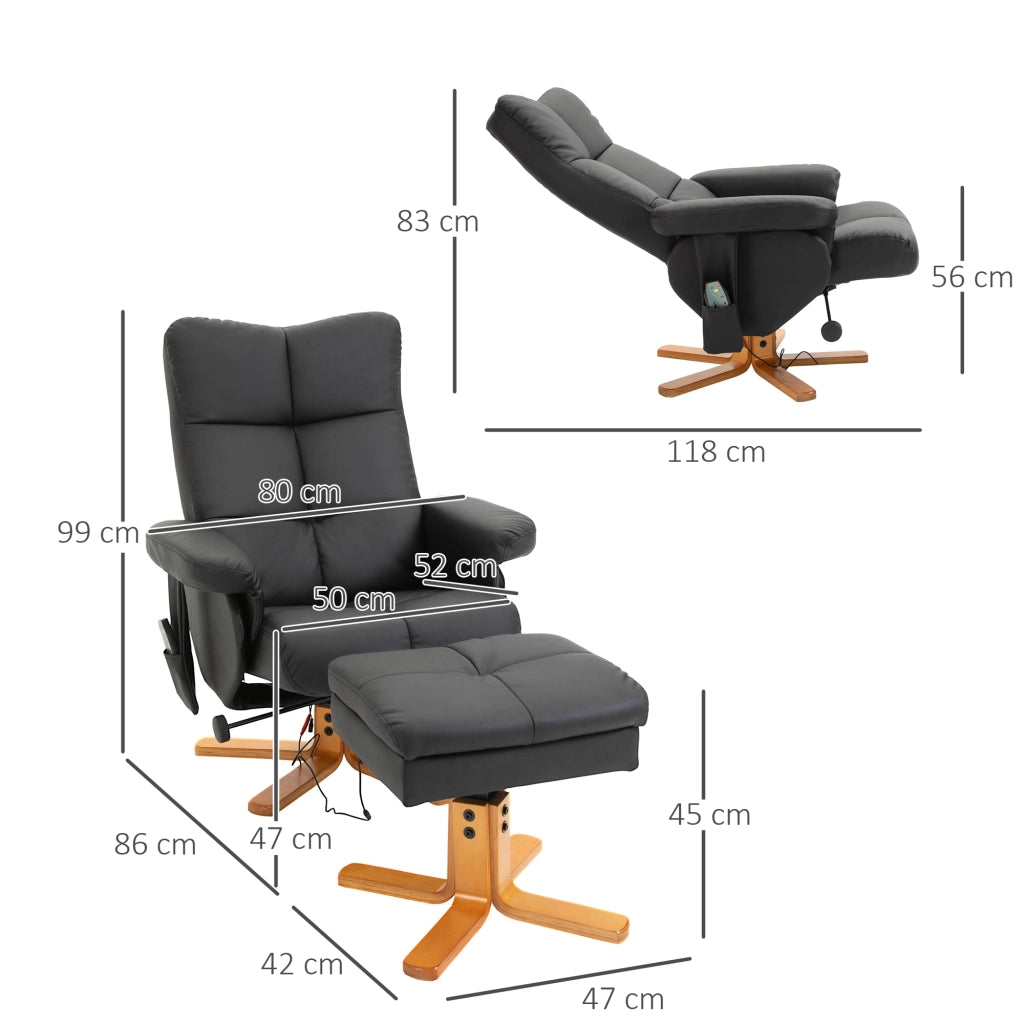 Poltrona relax massaggiante con poggiapiedi, reclinazione 145° e rotazione 360°, nera