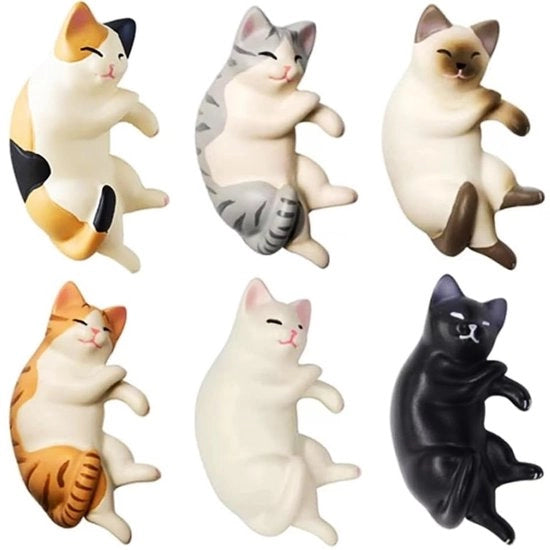 Magneti per frigorifero con gatti, 6 magneti per frigorifero in posizione orizzontale con gatti, decorazioni mini-kawaii per la cucina con forte attrazione magnetica, magneti per frigorifero divertenti/cuteggi con gatti