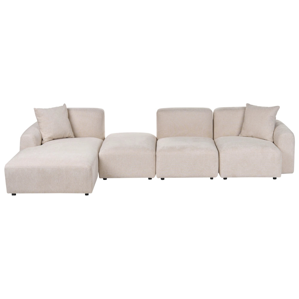 Divano modulare con poggiapiedi, rivestimento in tessuto idrorepellente, 3 posti, divano angolare, salotto moderno lato destro beige chiaro