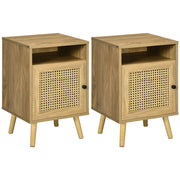 EasyComfort Set 2 Comodini in Stile Boho con Armadietto e Ripiano Aperto, in Truciolato, Rattan e MDF, 39x35x60 cm