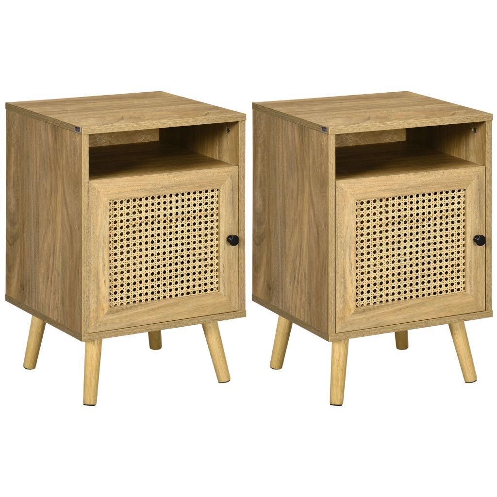 EasyComfort Set 2 Comodini in Stile Boho con Armadietto e Ripiano Aperto, in Truciolato, Rattan e MDF, 39x35x60 cm