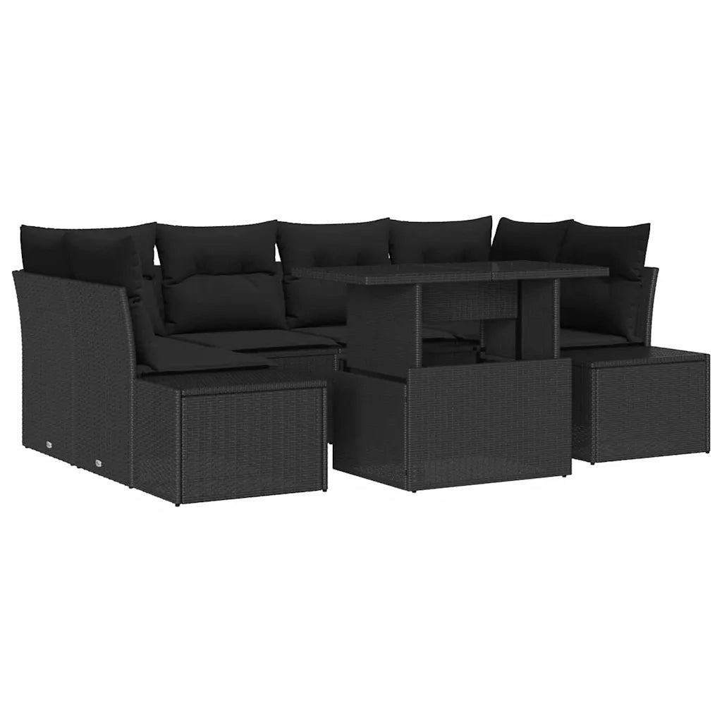 Set Divano da Giardino con cuscino 7 pcs Nero