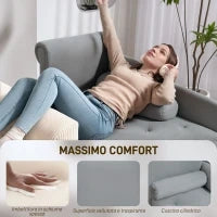 Chaise Longue con Rivestimento Trapuntato Effetto Velluto Grigio, in Legno Massello e Spugna, 146x61x82.5 cm