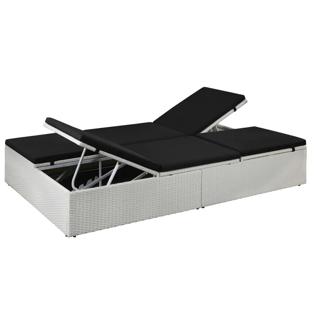 Lettino Prendisole | Sdraio da giardino | Lettino da sole con Cuscino in Polyrattan Nero