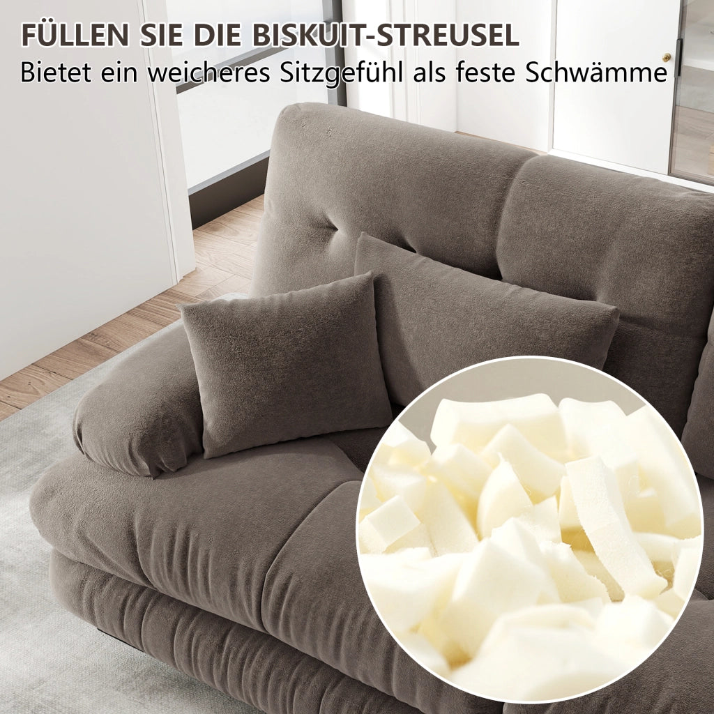 Divano modulare angolare con seduta profonda e pouf mobili trasformabile a U in chenille marrone 313 × 145 × 81 cm