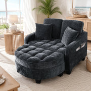 Divano letto 2 in 1 con pouf contenitore; 132x129x93 cm; in eucalipto; nero