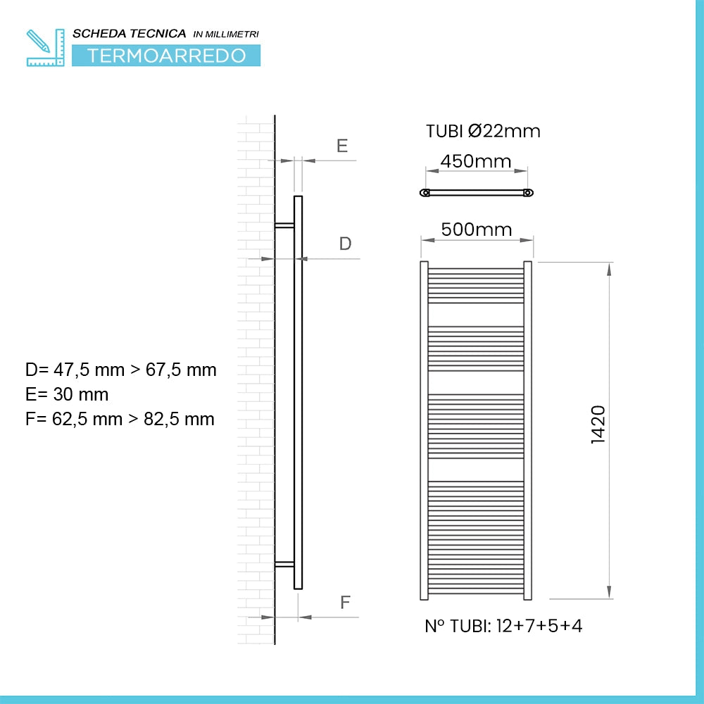 Termoarredo scaldasalviette 500x1420 bianco con interasse 45 cm Sanremo