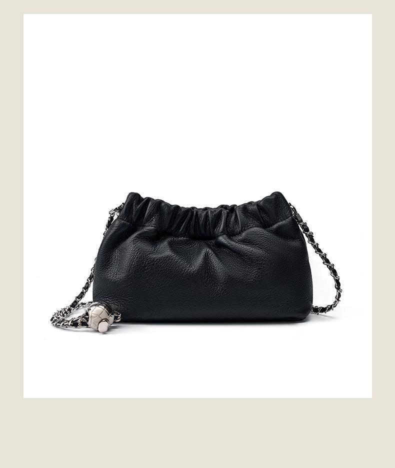 Borsa a tracolla da donna in vera pelle nera