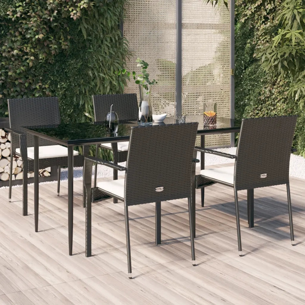 Set da Pranzo da Giardino 5 pz | Set Salotto da Giardino Nero con Cuscini in Polyrattan