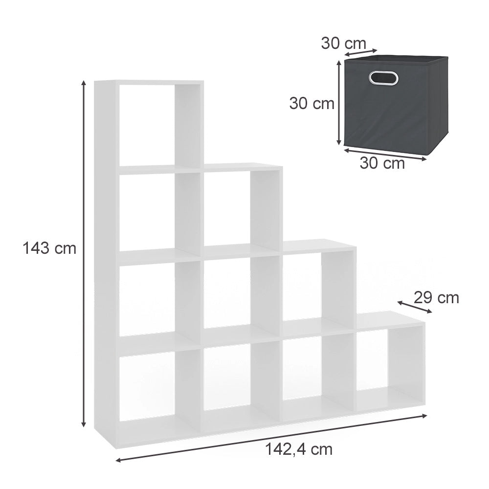 Vicco Scaffale per scale Bianco 142.5 x 140 cm con 6 scatole pieghevoli