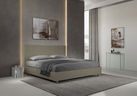 Letto Matrimoniale King Size 200x200 cm con Rete e Contenitore Imbottito in Similpelle Mika Cappuccino