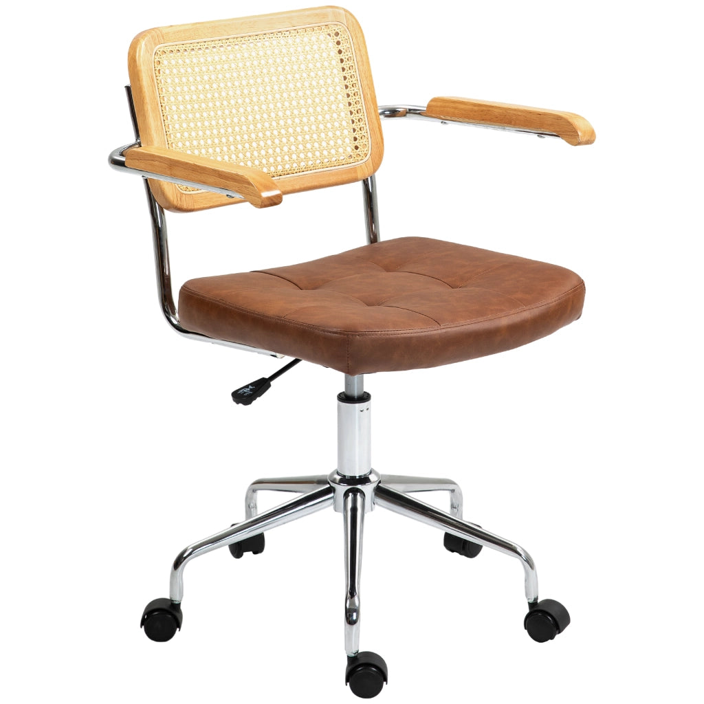Sedia da Ufficio con Altezza Regolabile e Schienale in Rattan Sintetico ¨C zephmum ¨C Marrone 60x55,5x82-90 cm