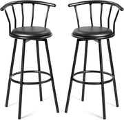 Sgabello Alto, Girevole a 360°, Set di 2 Sedie da Bar con schienale e poggiapiedi, 101,5 x 56 x 55 cm, Portata Massima 150 kg (Nero)