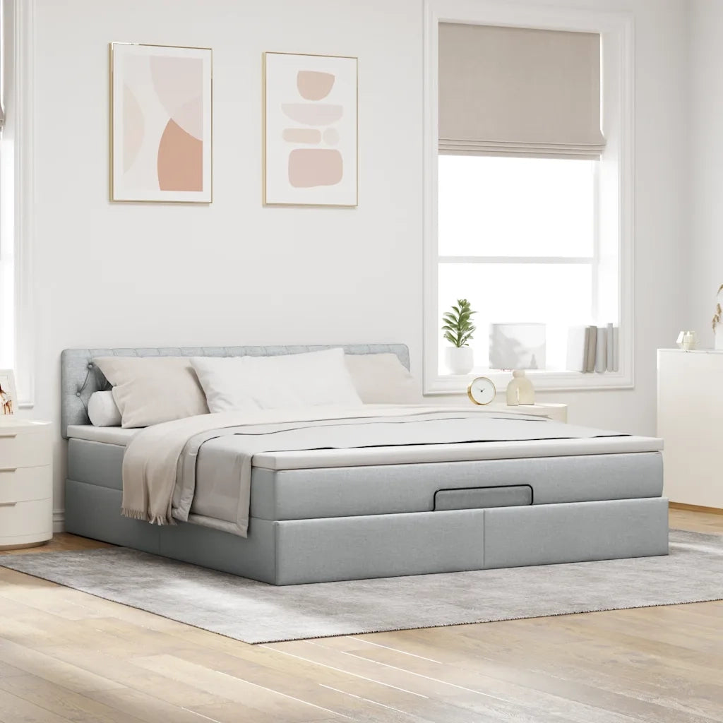 Pouf Letto con Materasso e LED Grigio Chiaro 180x200cm Tessuto 3312409