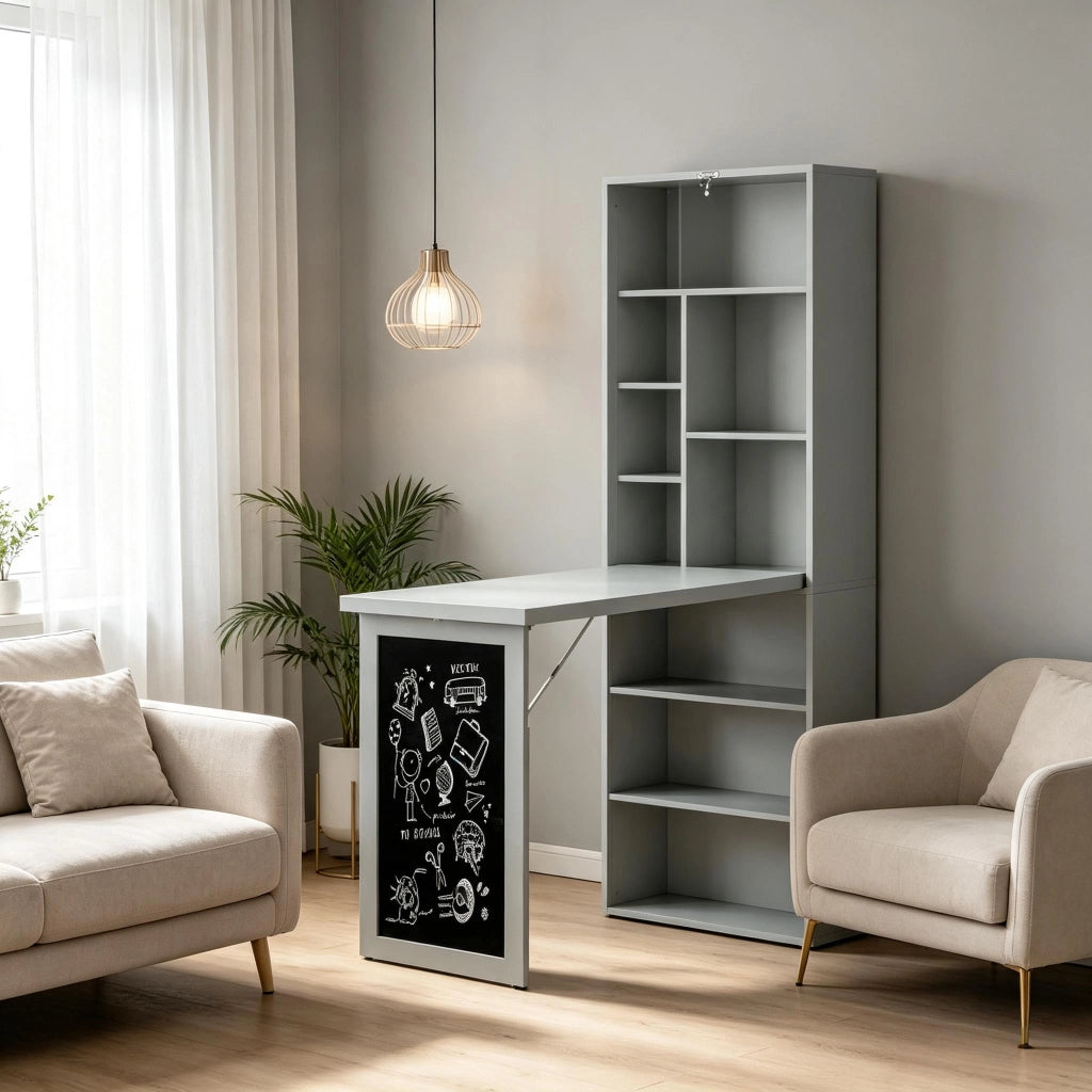 SCRIVANIA A PARETE PIEGHEVOLE 98x51x153 cm MDF Nero con ripiano e lavagna