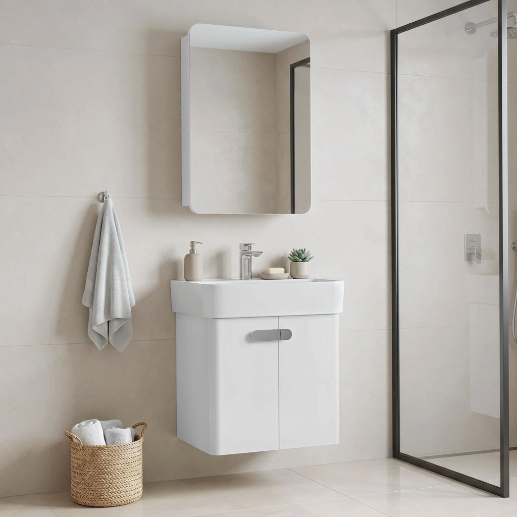Set mobile lavabo con specchio (2 pezzi) "Orbit 55" - 55 x 38 x 62 cm - Bianco