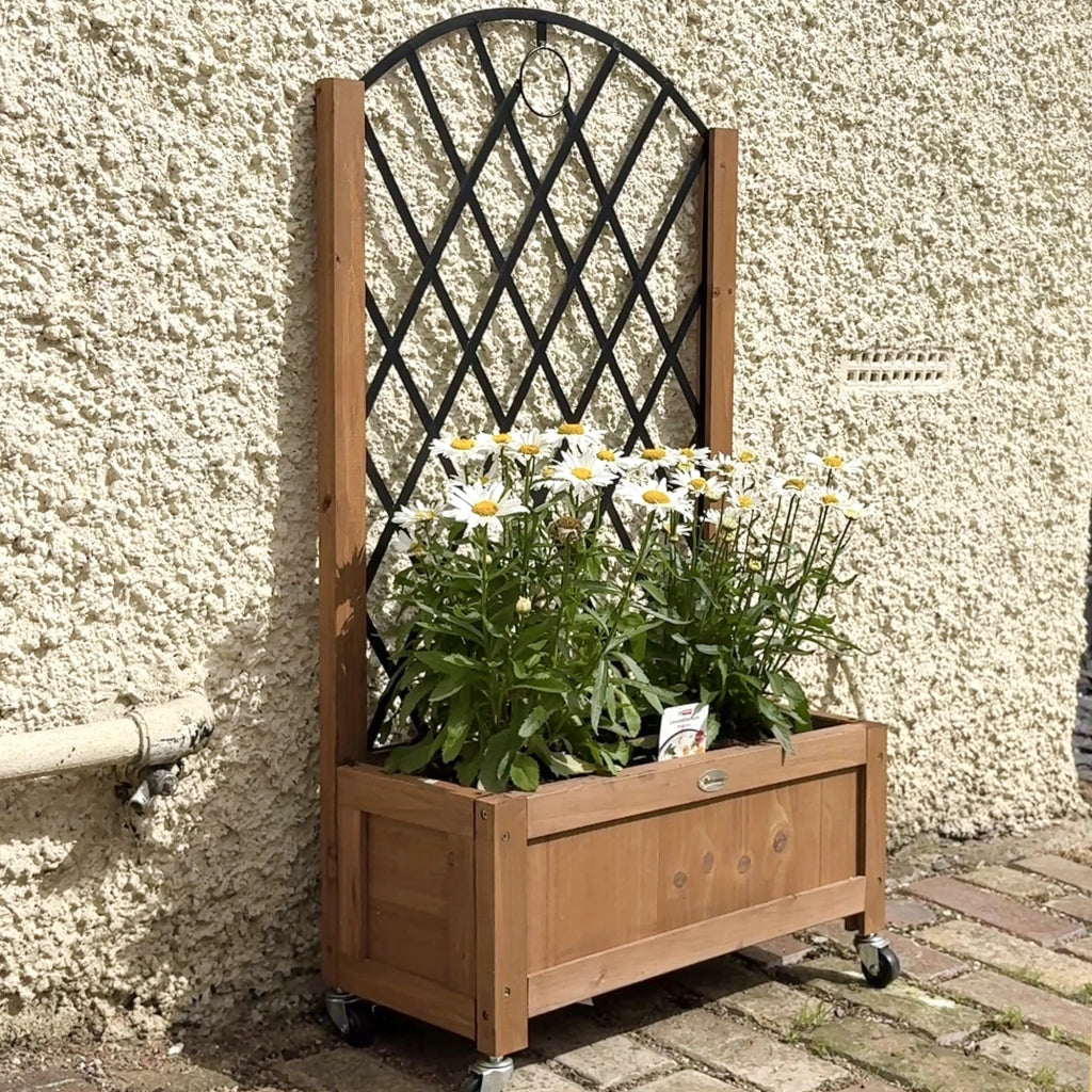 Set 2 Pezzi Fioriera da Giardino con Ruote e Griglia ¨C Zephmum ¨C Legno 52x25x97cm Marrone
