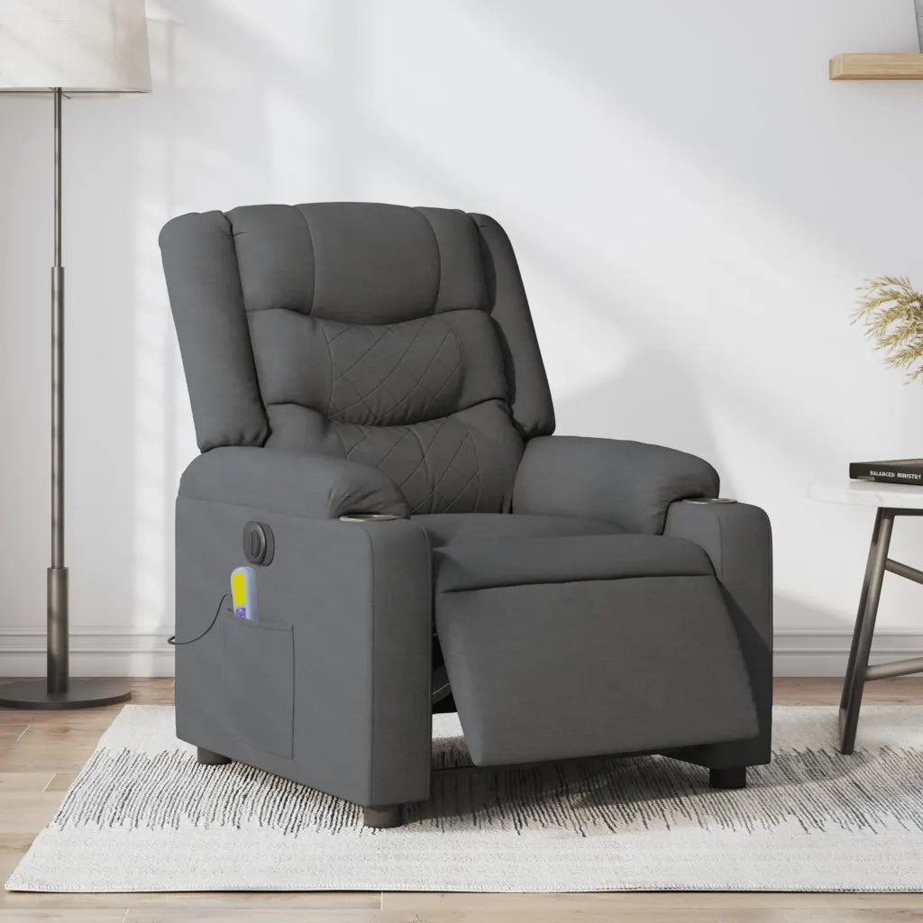 Poltrona Reclinabile Massaggio Elettrica Grigio Scuro Tessuto 3206571