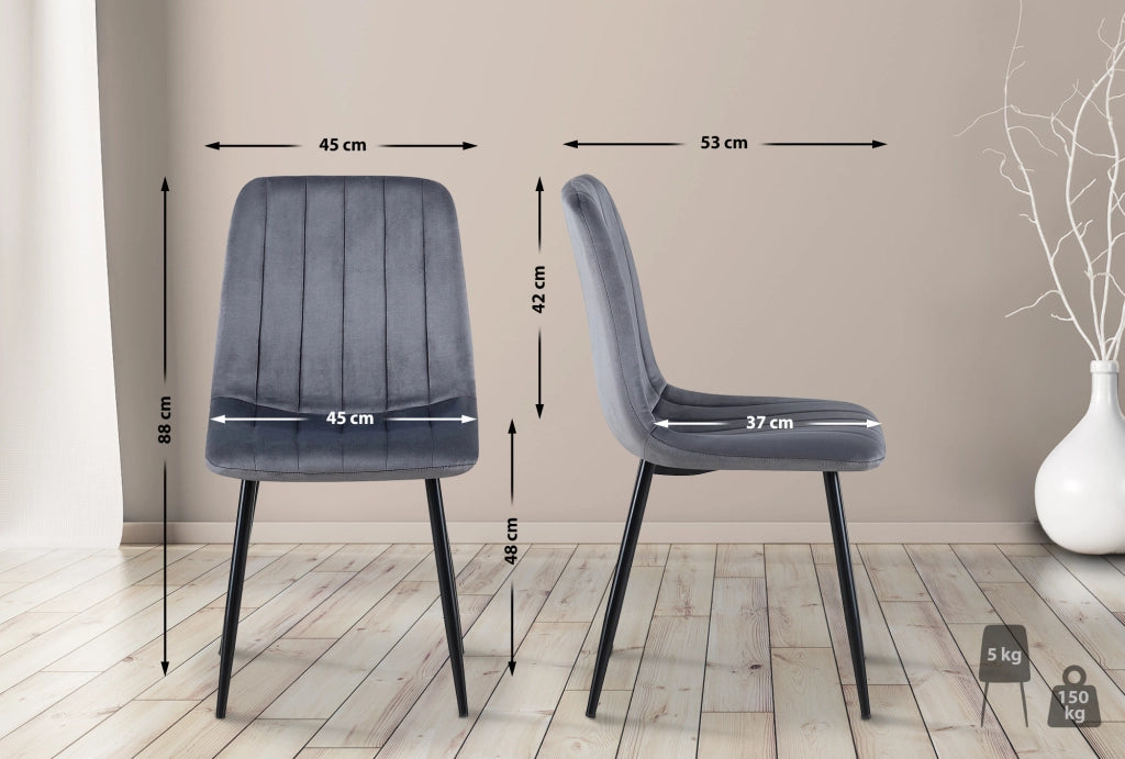 Set di 4 sedie Dijon grigio scuro,Velluto