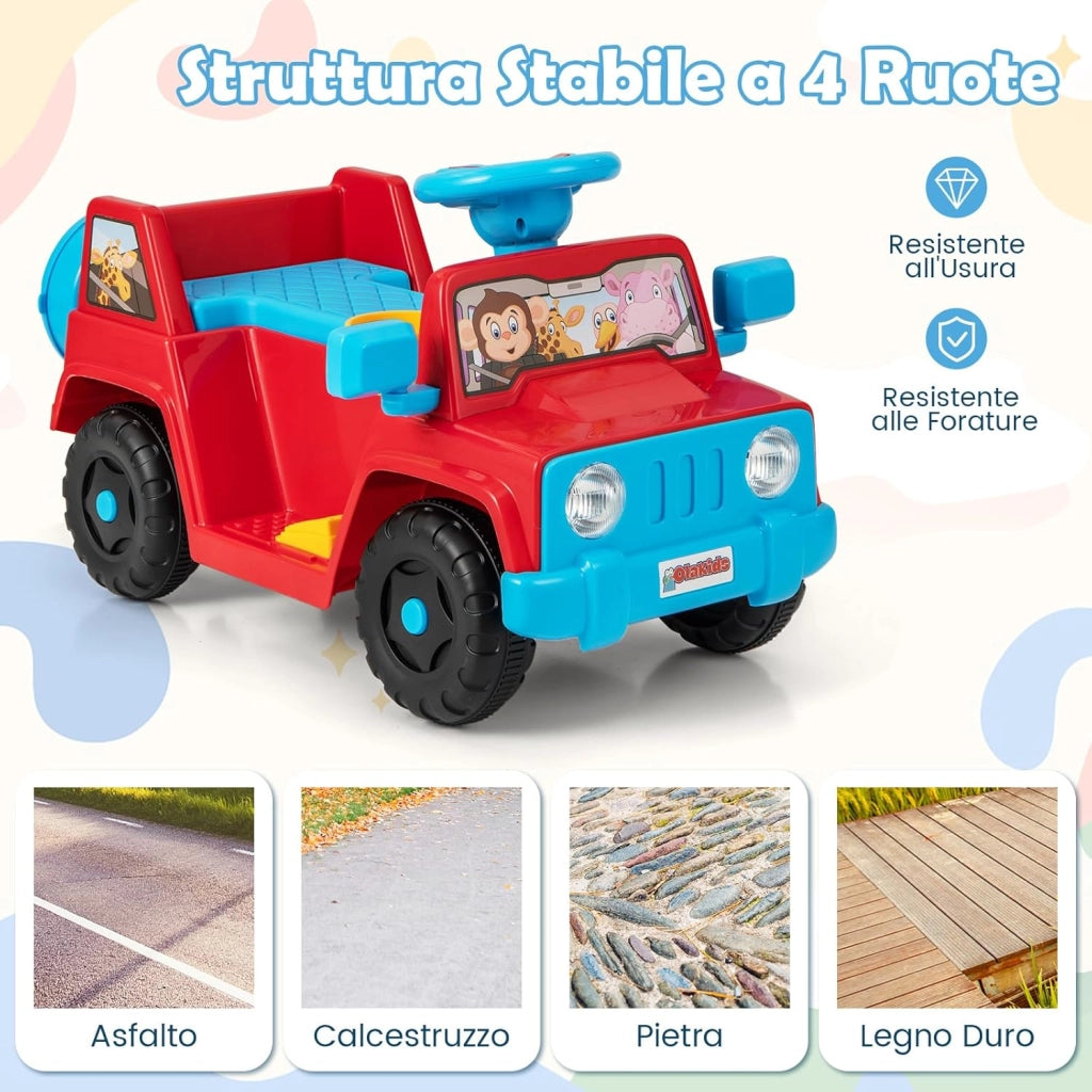 6V Macchina Elettrica per Bambini, Auto Elettrica Cavalcabile con Sonori Portabicchiere, Vano Portaoggetti, Luci LED, 18 Mesi + (Rosso)
