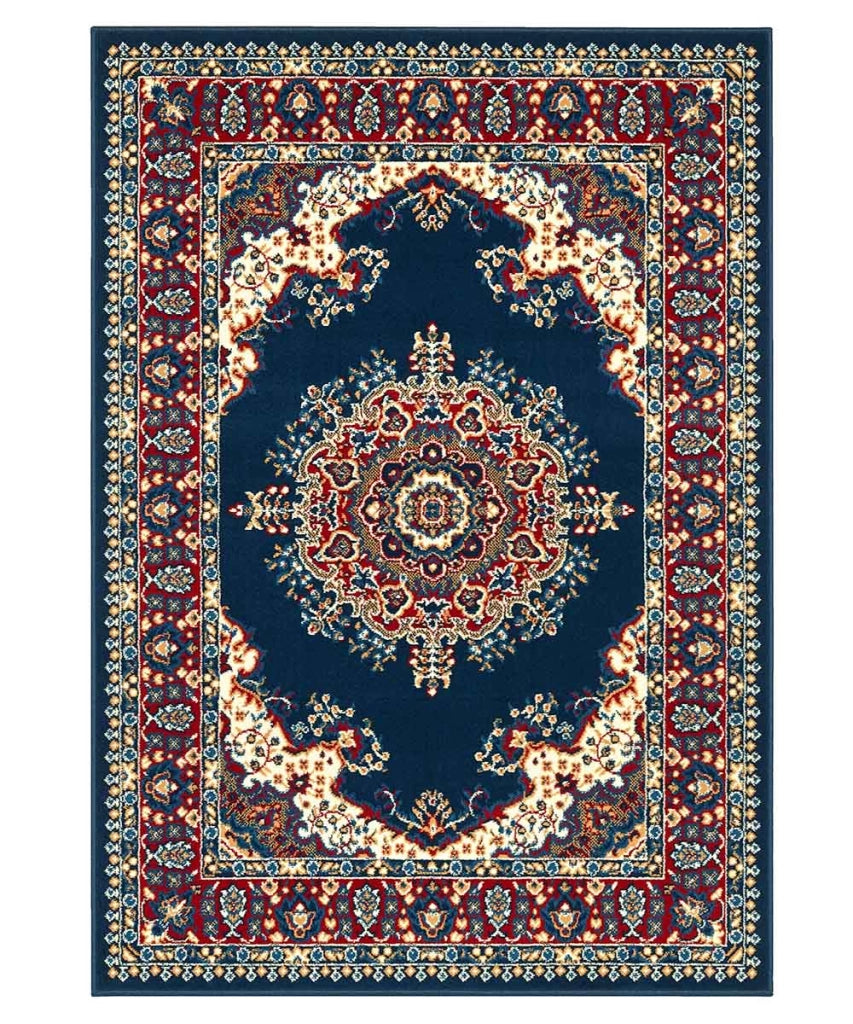 Tappeto P4480 blu cm.180x270 disegno persiano medaglione tradizionale, economico resistente facile da pulire