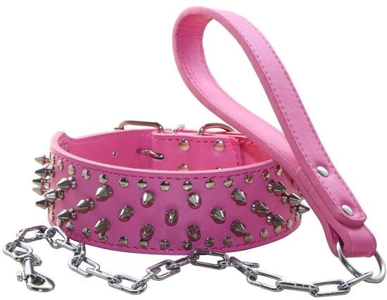 Cinturino per Cani Punk Spiked - Set di Cinghie di Pelle morbida - Ferma con Acciaio Inox - Resistente - Adatto per Pitbull/Bulldog/Dobermann - Garanzia di Qualità 100% - Attrezzatura per Cani