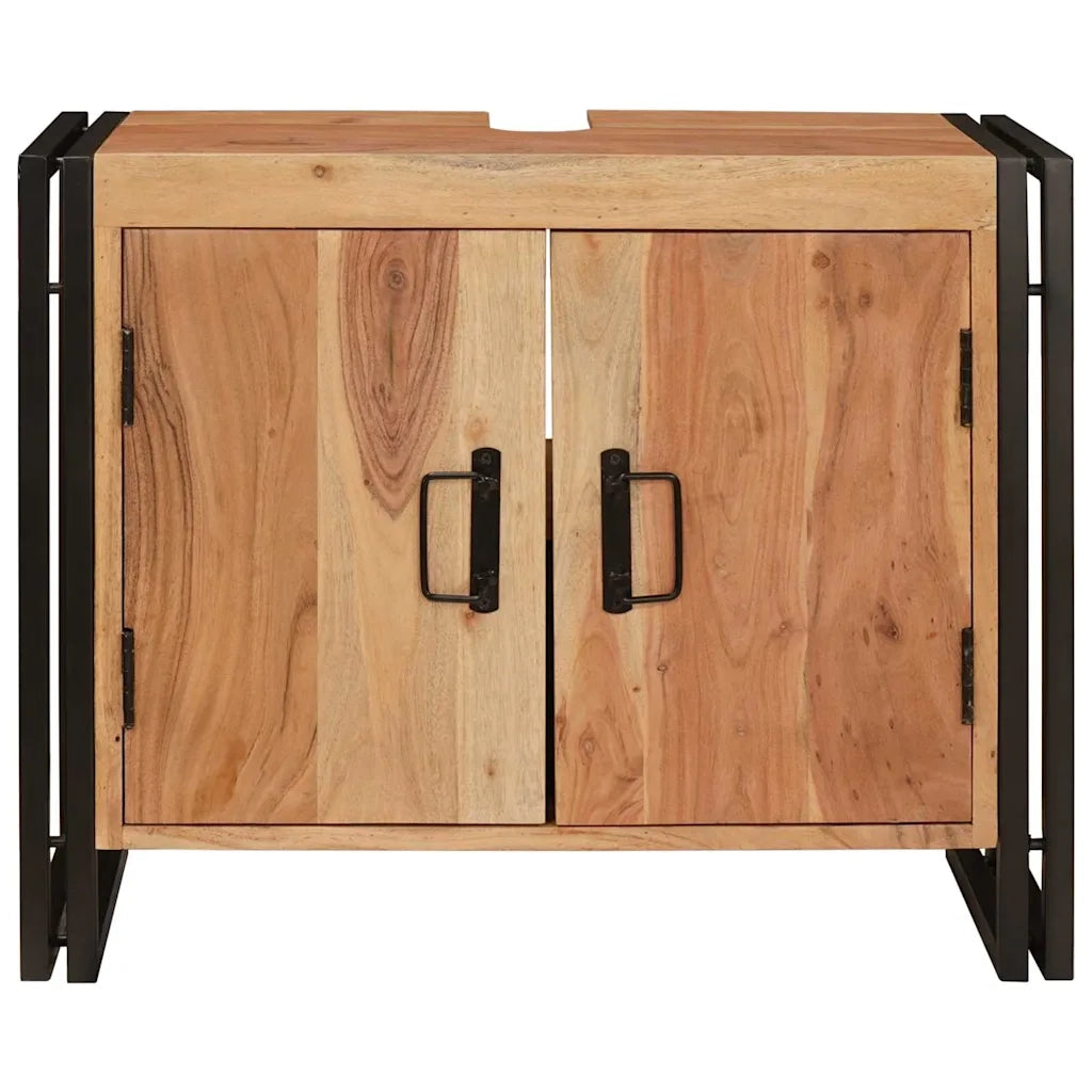 Mobile sottolavabo-Armadietto da bagno con porta Legno massello di acacia e ferro