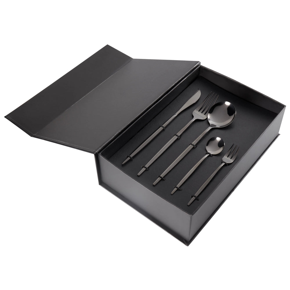 Set di posate in acciaio inox nero 30 pezzi per 6 persone Coltello Cucchiaio Forchetta Cucchiaio Forchetta per torte Design moderno