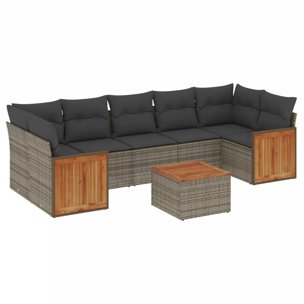 Set Divano da Giardino 8 pz con Cuscini Grigio in Polyrattan 3227495