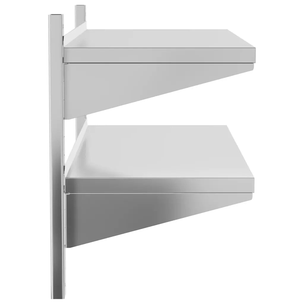 Mensola Muro 2 Ripiani 100x40x60cm Argento Acciaio Inossidabile 30309