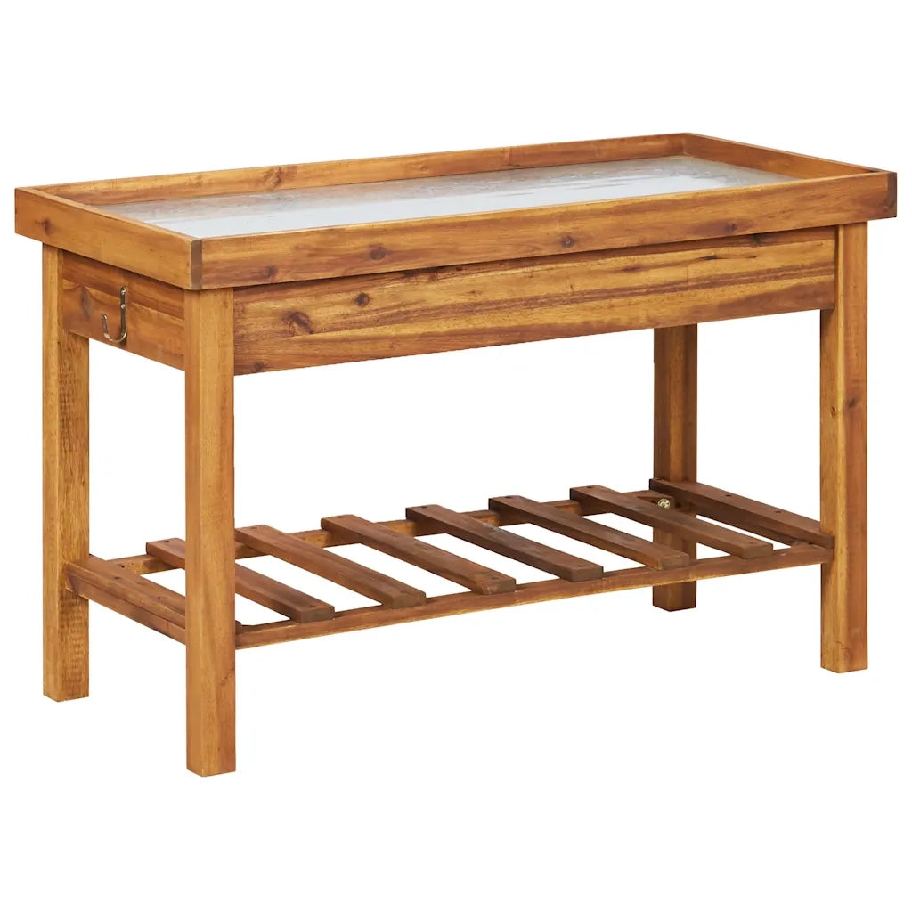Tavolo da giardino in legno massello di acacia 100 x 50 x 60 cm con piano in zinco finitura marrone naturale 02_0045918