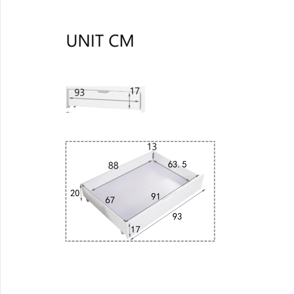 Cassetti contenitore sottoletto con 2 cassetti e ruote; in MDF; per camera da letto; 93x67x20 cm