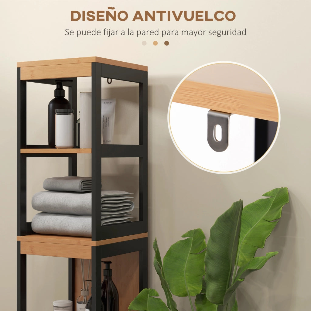 Mobile da Bagno ¨C zephmum ¨C Nero e Naturale 30x30x144,3 cm