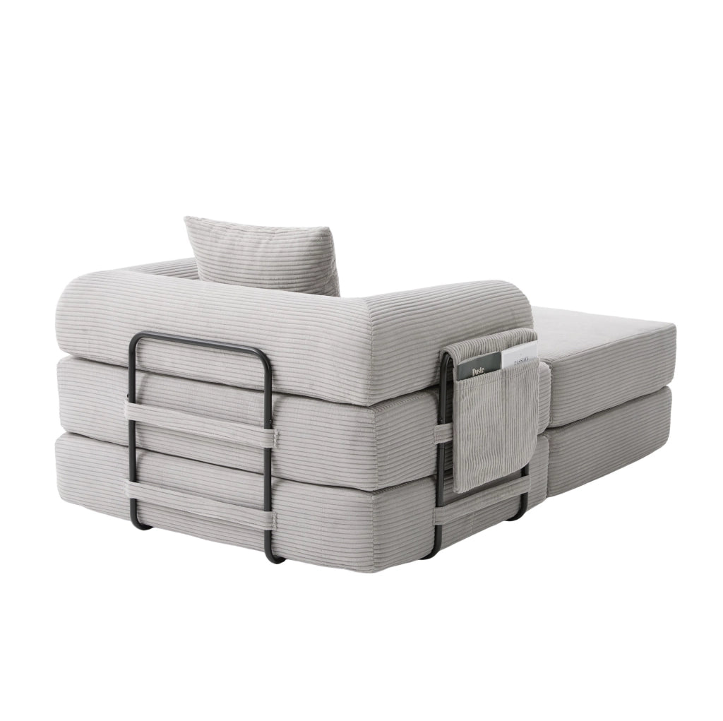 Divano modulare in velluto a coste con pouf grigio chiaro