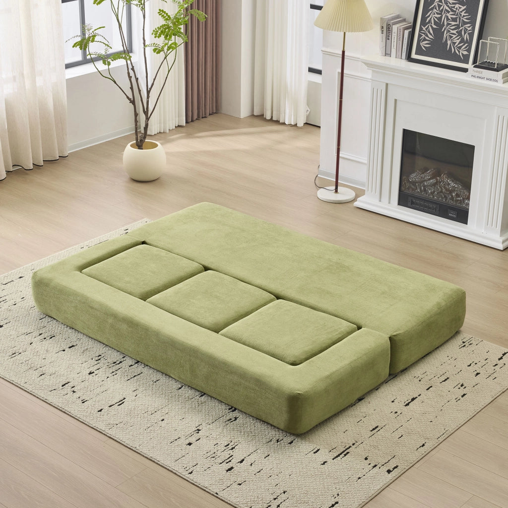 Divano letto modulare pieghevole con funzione letto e moduli componibili in ciniglia verde