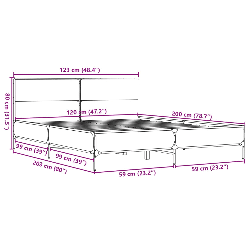 Giroletto-Struttura Letto Rovere Sonoma 120x200 cm in Legno Multistrato Metallo 807258