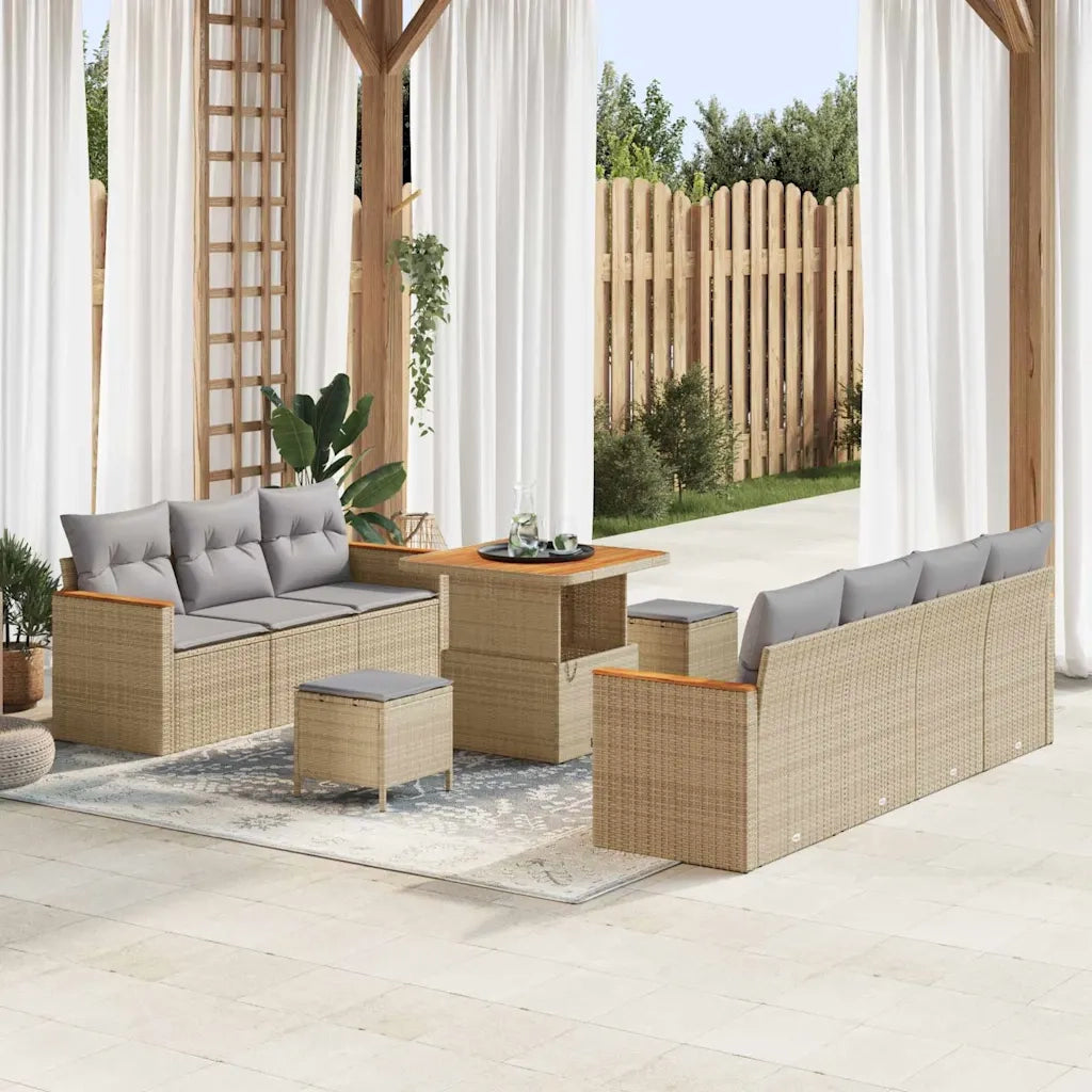 Set Divano da Giardino 14 pcs Beige e Grigio Chiaro polyrattan